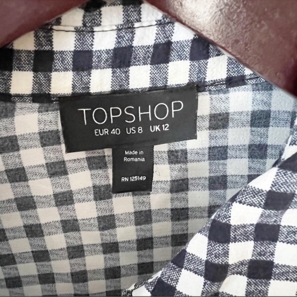 Topshop Plaid Print Button Down Top Long Sleeves Size 8 Blue/white Lightweight - Picture 5 of 6